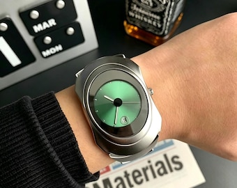 Y2K Futuristic Watch, Retro 2000s Cyberpunk Wristwatch, Irregular Stainless Steel Watch, Minimalist Silver Dial, Unique Gift for Him/Her