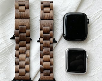 Correa de Apple Watch de sándalo natural y nogal, correa de madera ecológica hecha a mano, apta para Apple Watch Series 38-49 mm, regalo para hombres y mujeres.