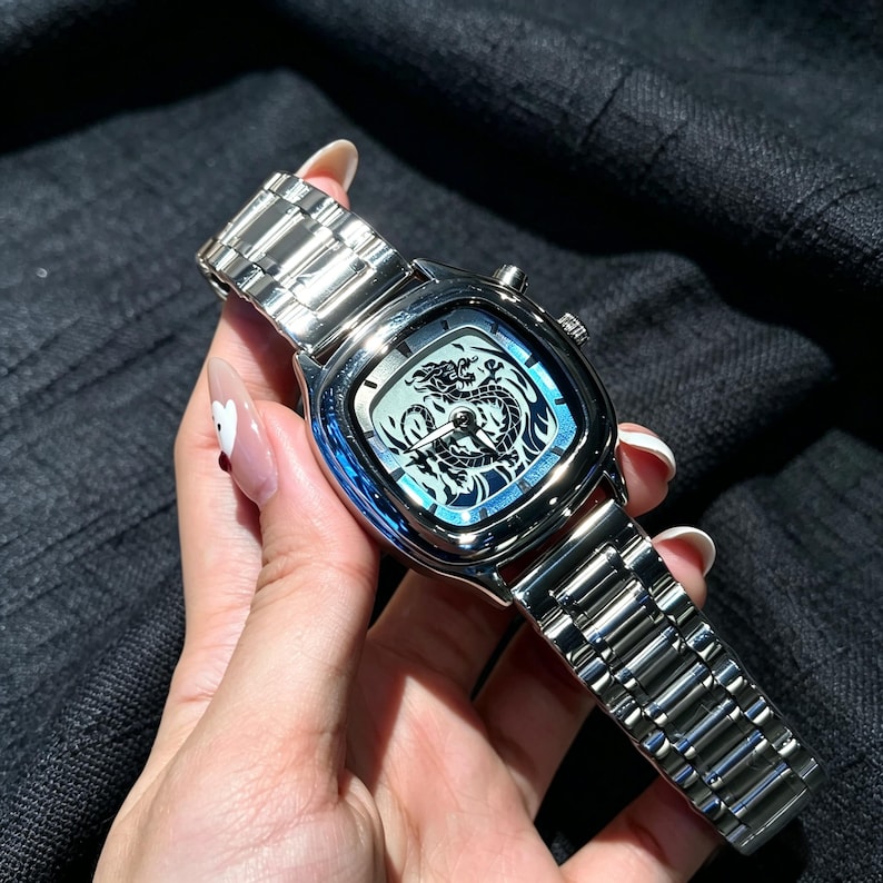 Dynamic Eastern Dragon Dial Watch, Retro Gothic Aesthetic Statement Watch,cool unisex watch couple accessory gift, Birthday Gift for Her/Him image 1