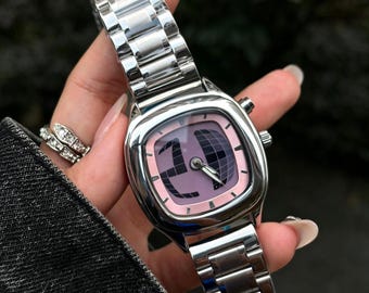 custom Dynamic Digital Retro Y2K Square Watch, Animated Numbers,Unisex Statement Watch, Couple accessories, Gift for Her/Him