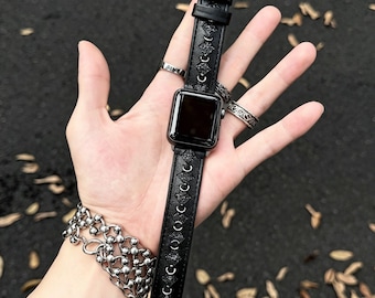 Correa gótica Y2K para Apple Watch, correa de cuero estilo punk con tachuelas en forma de rombo, correa para 38-49 mm, s10/s11, regalo para ella.