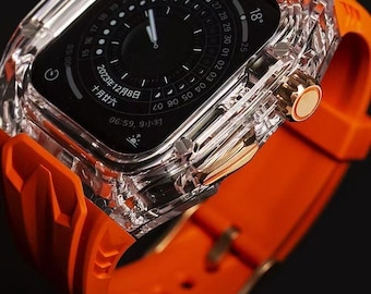 Funda transparente resistente + correa de silicona para Apple Watch, pulsera resistente a los golpes para exteriores, compatible con la serie Ultra de 49 mm (s4-s11), regalo único para él.