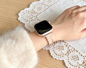 Correa delgada de oro rosa para Apple Watch, elegante correa metálica minimalista para mujer, correa para 38-49 mm, s10/s11, regalo para ella.