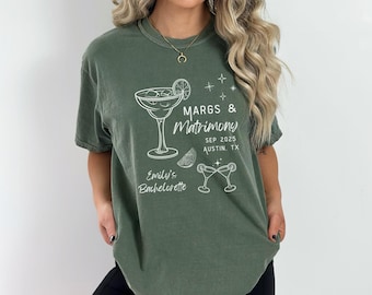 Margs & Matrimony Bachelorette Party T-Shirt, Personalized Bridal Party Tee