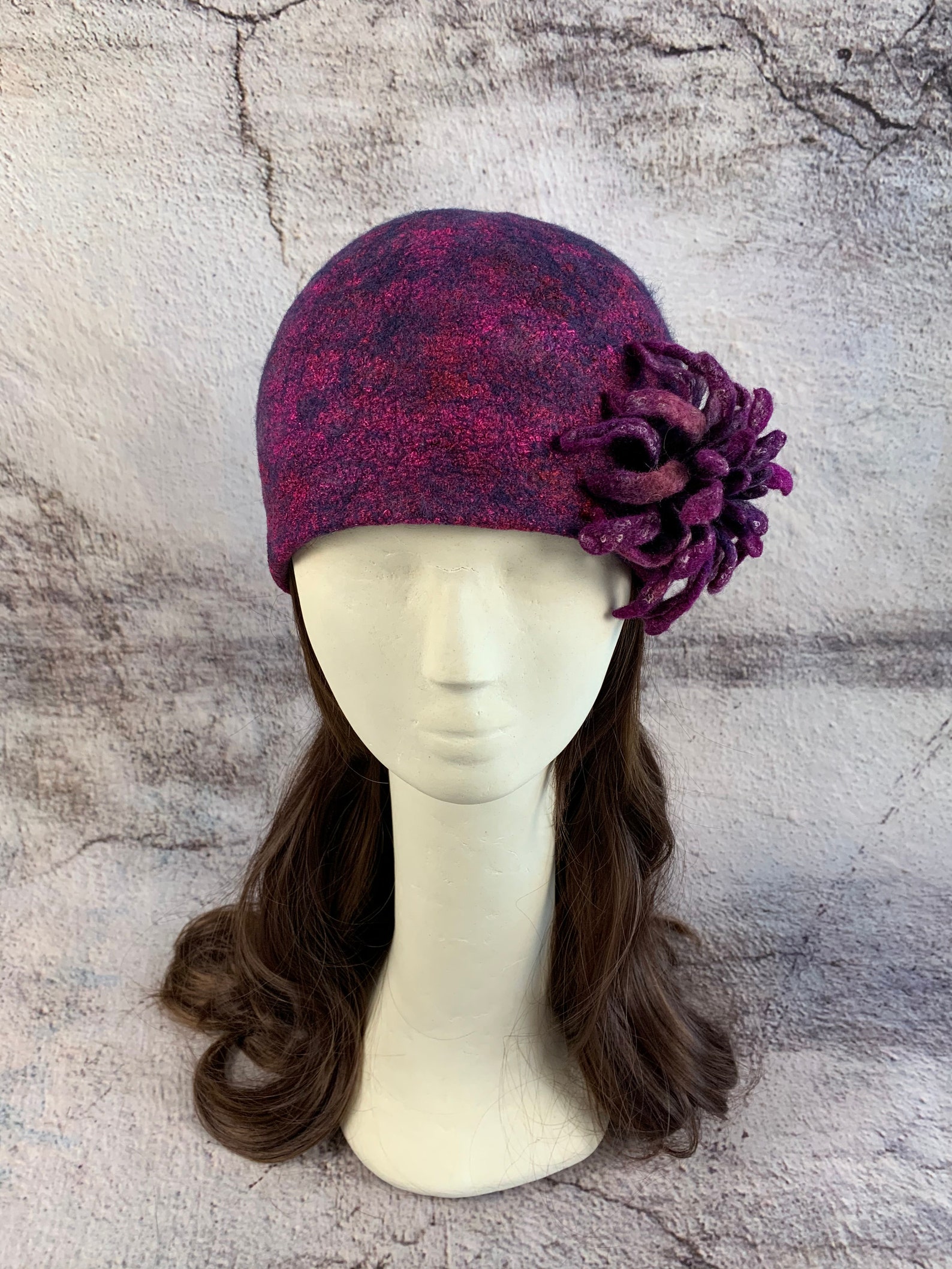 Purple Felted Women Hat Wool Beanie Women Flower Felt hat Etsy