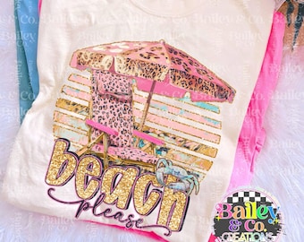 Beach Please Graphic T-Shirt – Leopard Print Summer Tee – Coastal Beach Vibes Shirt