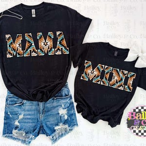 MAMA MINI Matching T-Shirts – Aztec Print Mom and Me Outfits | Western Boho Graphic Tees