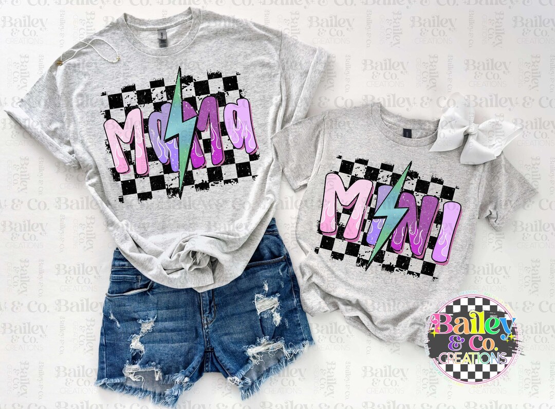 MAMA MINI Matching T-shirts – Pastel Flame Lightning Bolt Graphic ...