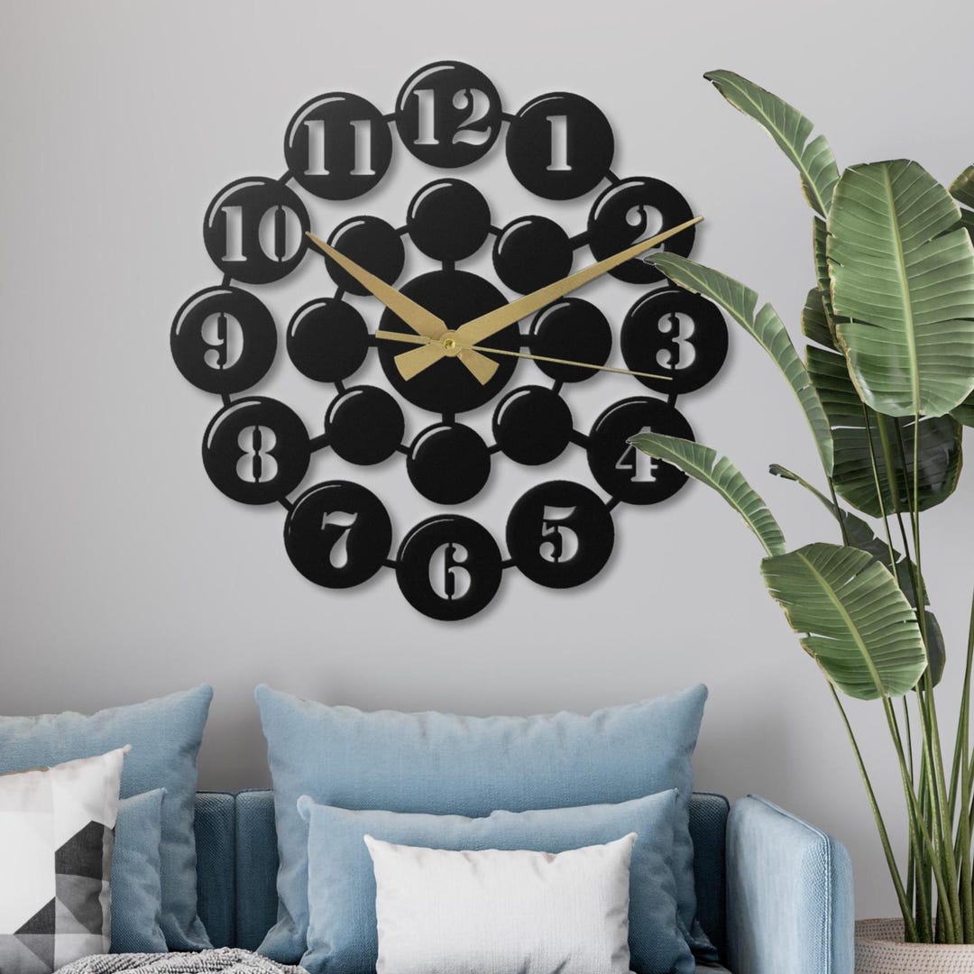 Modern Metal Wall Clock Abstract Circle Design Black Geometric Silent ...