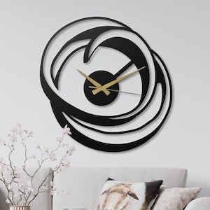 Abstract Swirl Wall Clock, Modern Metal Wall Art Clock, Black Wall Clock, Bedroom Home Decor, Minimalist Wall Clock Gift