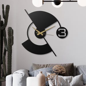 Modern Geometric Wall Clock , Black Metal Wall Art Clock, Elegant Home Decor, Minimalist Office Clock Gift