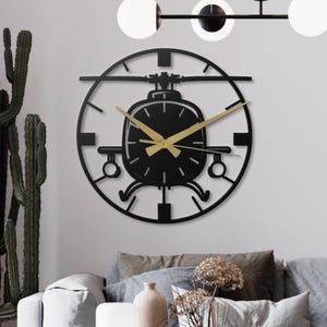 Helicopter Metal Wall Clock Aviation Decor Pilot Gift Aircraft Art Kids Room Man Cave Unique Transport Chopper Silent Office Home Decor