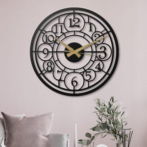 Large Black Metal Wall Clock Silent Decorative Home Decor Modern Minimalist Unique Wall Art Easy Hanging Office Living Room Bedroom Gift