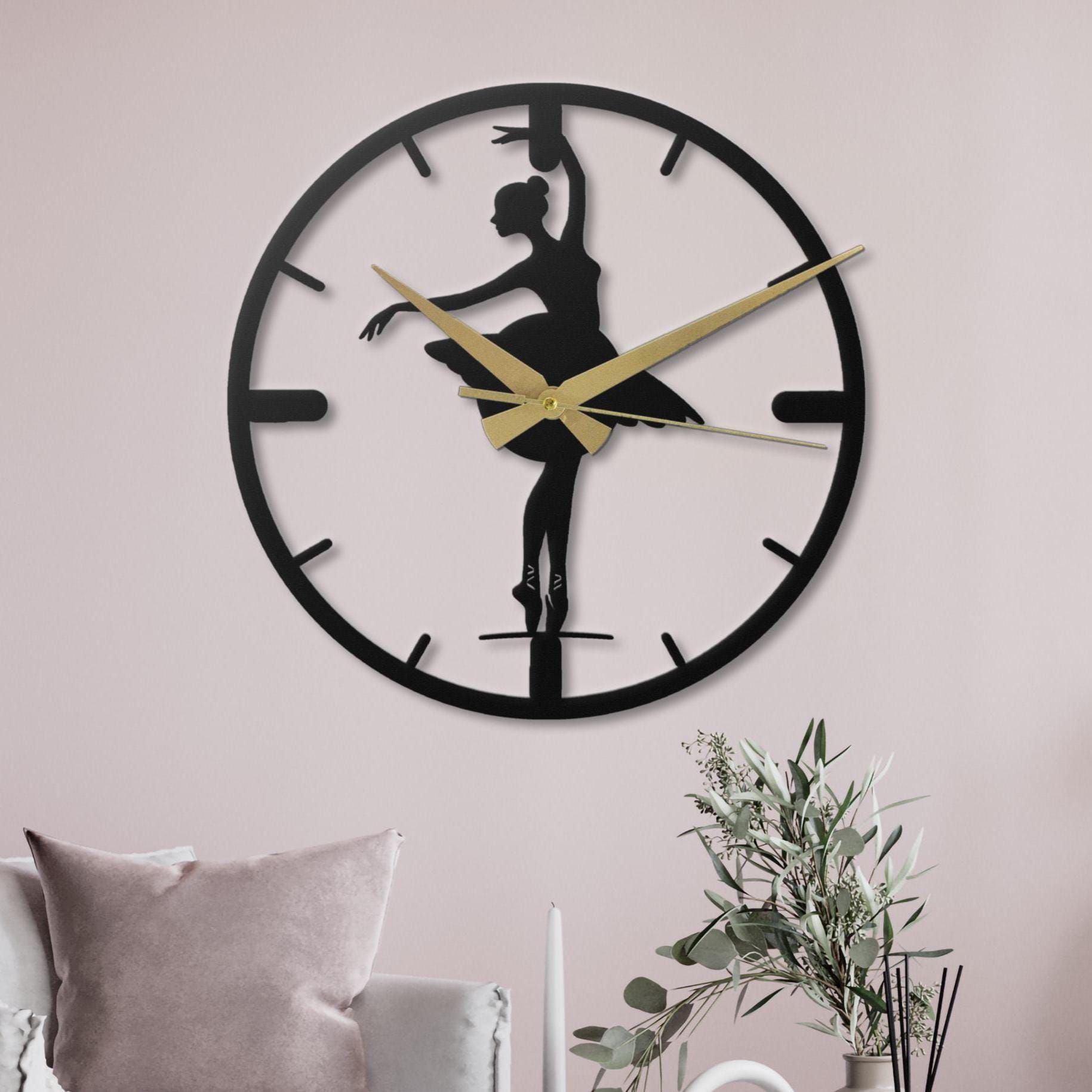 Ballerina Metal Wall Clock, Silent Ballet Dancer Silhouette, Elegant Dance Studio Art Decor, Graceful Girl's Room Gift, Modern Minimalist