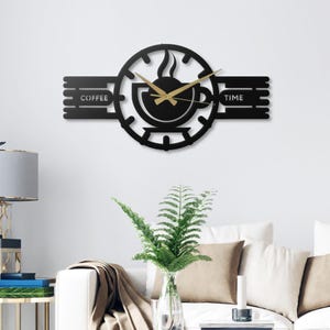 Zegar ścienny metalowy Coffee Time Kitchen Wall Art Cichy nowoczesny wystrój Niepowtarzalny prezent dla miłośnika kawy Kawiarnia Restauracja Barista Dom Jadalnia Akcent