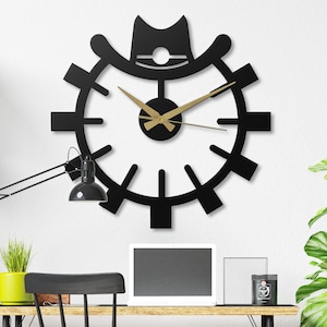 Cowboy Gear Metal Wall Clock, Western Steampunk Decor, Rustic Industrial Cog Clock, Unique Man Cave Gift, Silent Black Clock