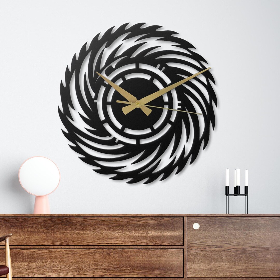 Abstract Metal Wall Clock Swirl Vortex Design Black Modern Silent Wall ...