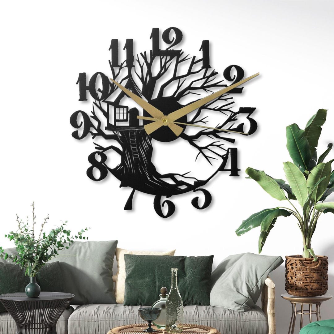 Curated visual reference: Visual Reference: Treehouse Metal Wall Clock Tree Wall Art Decor Kids Room