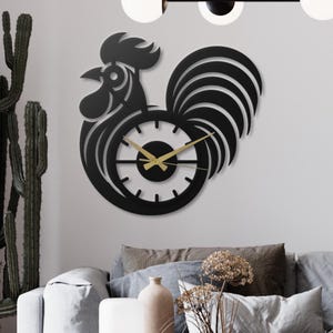 Metal Wall Clock Rooster Farmhouse Kitchen Decor Black Metal Wall Art Silent Clock Country Style Chicken Decor Rustic Gift for Farmer Unique