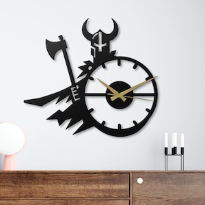 Viking Warrior Metal Wall Clock: Norse Mythology Art, Man Cave Decor