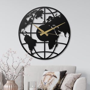 Orologio da parete con mappa del mondo in metallo, orologio da parete silenzioso, grande decorazione da viaggio, arredamento moderno e minimalista per ufficio, regalo unico per la casa per viaggiatori