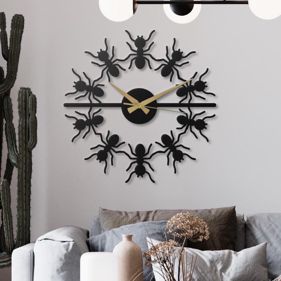 Stick Insect Clock Ant Wall Clock: Modern Metal Insect Art - Silent Minimalist Timepiece ...