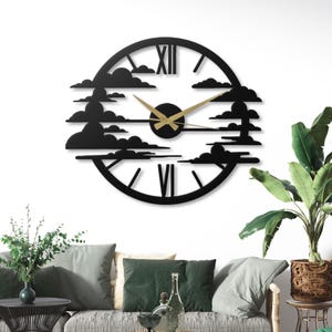 Metal Wall Clock Cloud Design Large Black Modern Silent Unique Whimsical Nursery Decor Kids Room Wall Art Minimalist Housewarming Gift