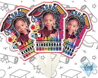 Custom Graduation Fans: Kindergarten/Pre-K Big Head Laminated Fans