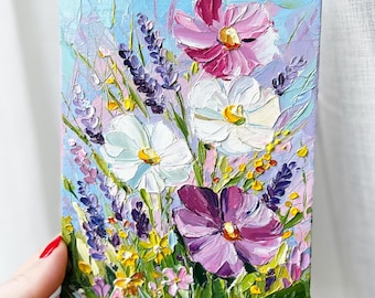 Original Wildflower Impasto Oil Painting – Textured Floral Art, Palette Knife Flowers, Colorful Artwork