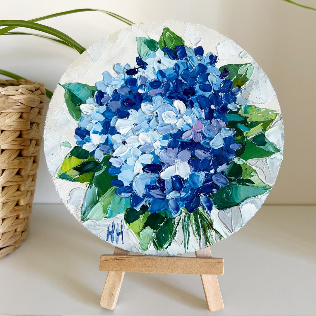 Original Flower Blue Hydrangea Oil Painting: Textured Impasto Floral ...