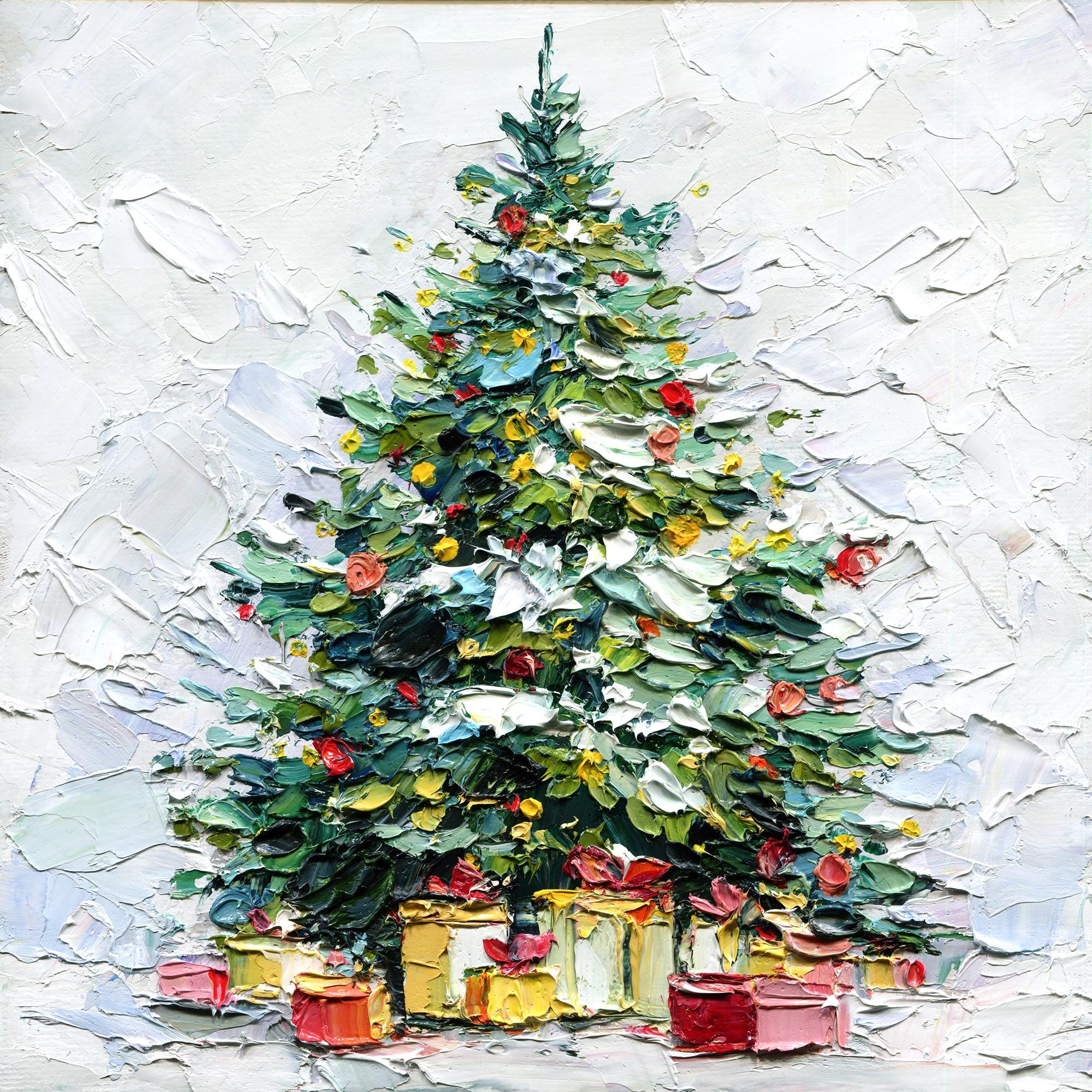 Christmas Tree Oil Painting – Original Impasto Holiday Art on