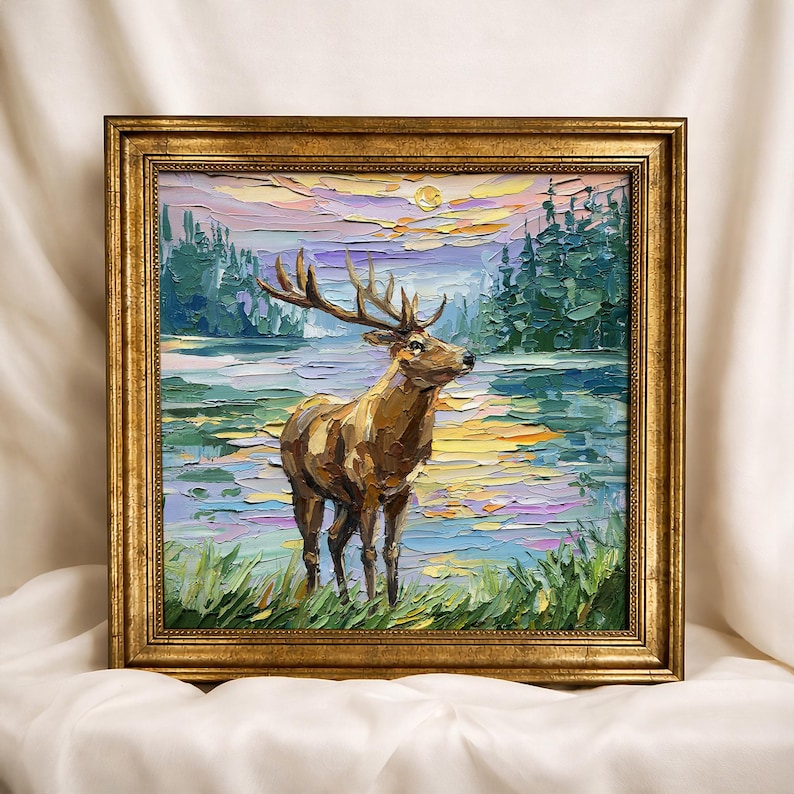Original Deer Oil Painting: Textured Palette Knife Wildlife Art Deer by