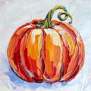 Pastose Kürbis Malerei: Original Herbst Dekor, Rustikale Ernte Kunst von Hanna Hryharenka | HannaArtDecor