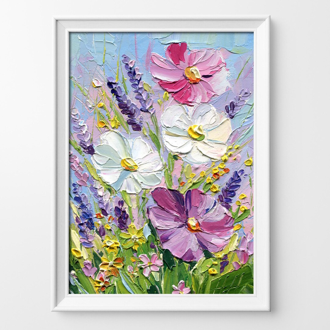 Wildflower Impasto Oil Painting – Original Textured Floral Art, Palette ...
