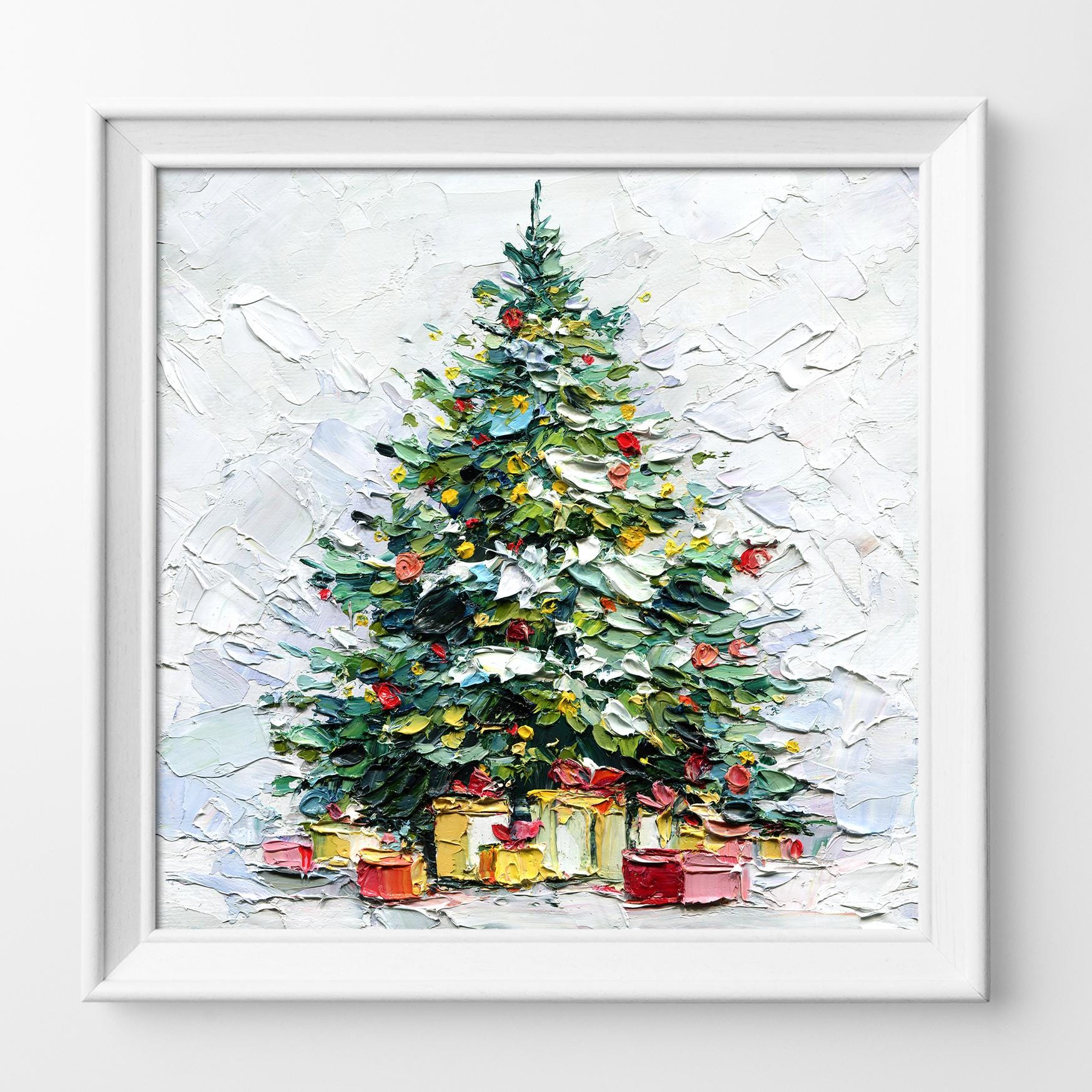 Christmas Tree Oil Painting – Original Impasto Holiday Art on