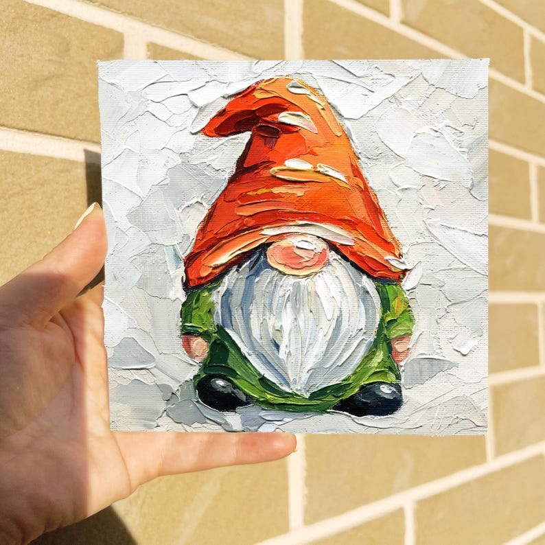 hristmas-gnome-oil-painting-impasto-harvest-decor-rustic