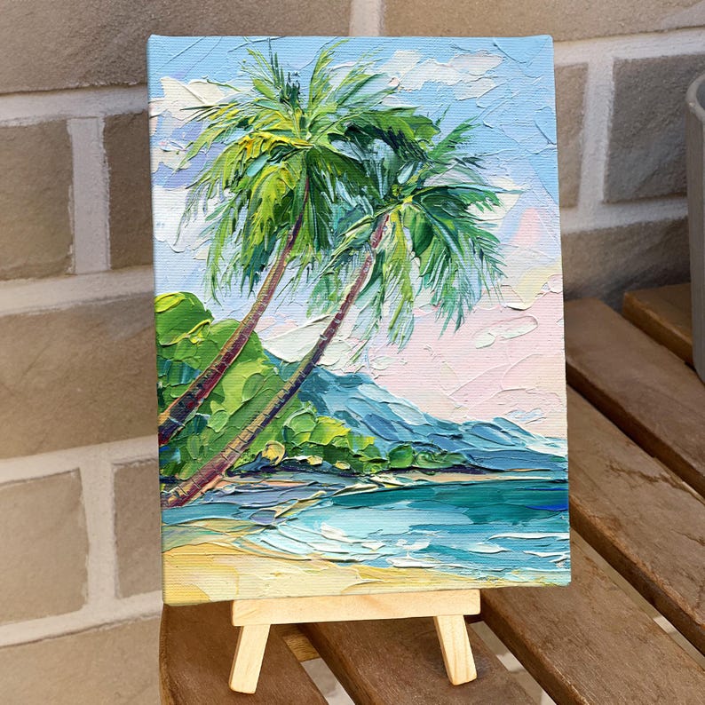 Hawaii Tropical Palm Tree Oil Painting: Impasto Texture Art Original ...