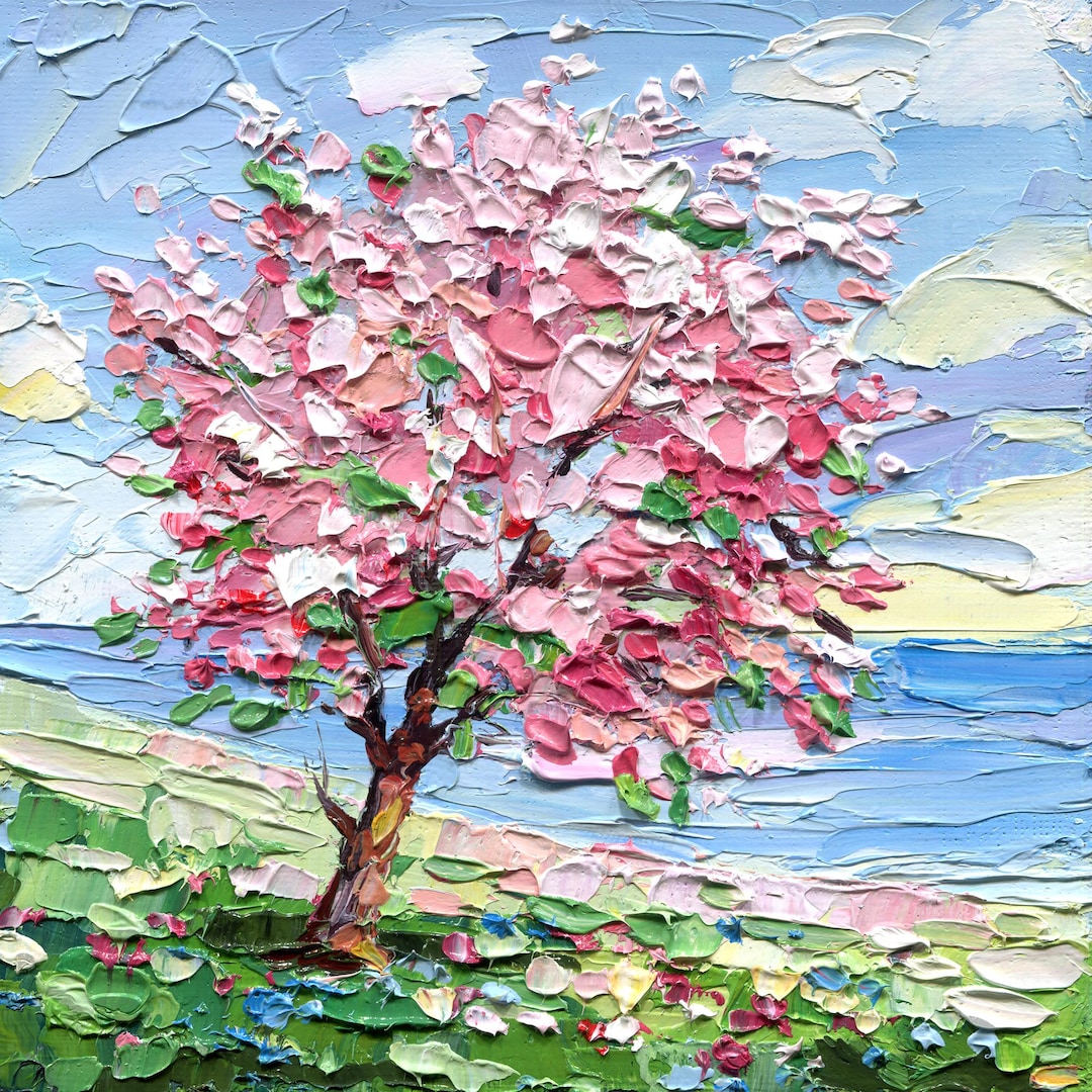 Mfu Tree Cherry Blossom Tree Impasto Oil Painting – Original Spring Landscape ...