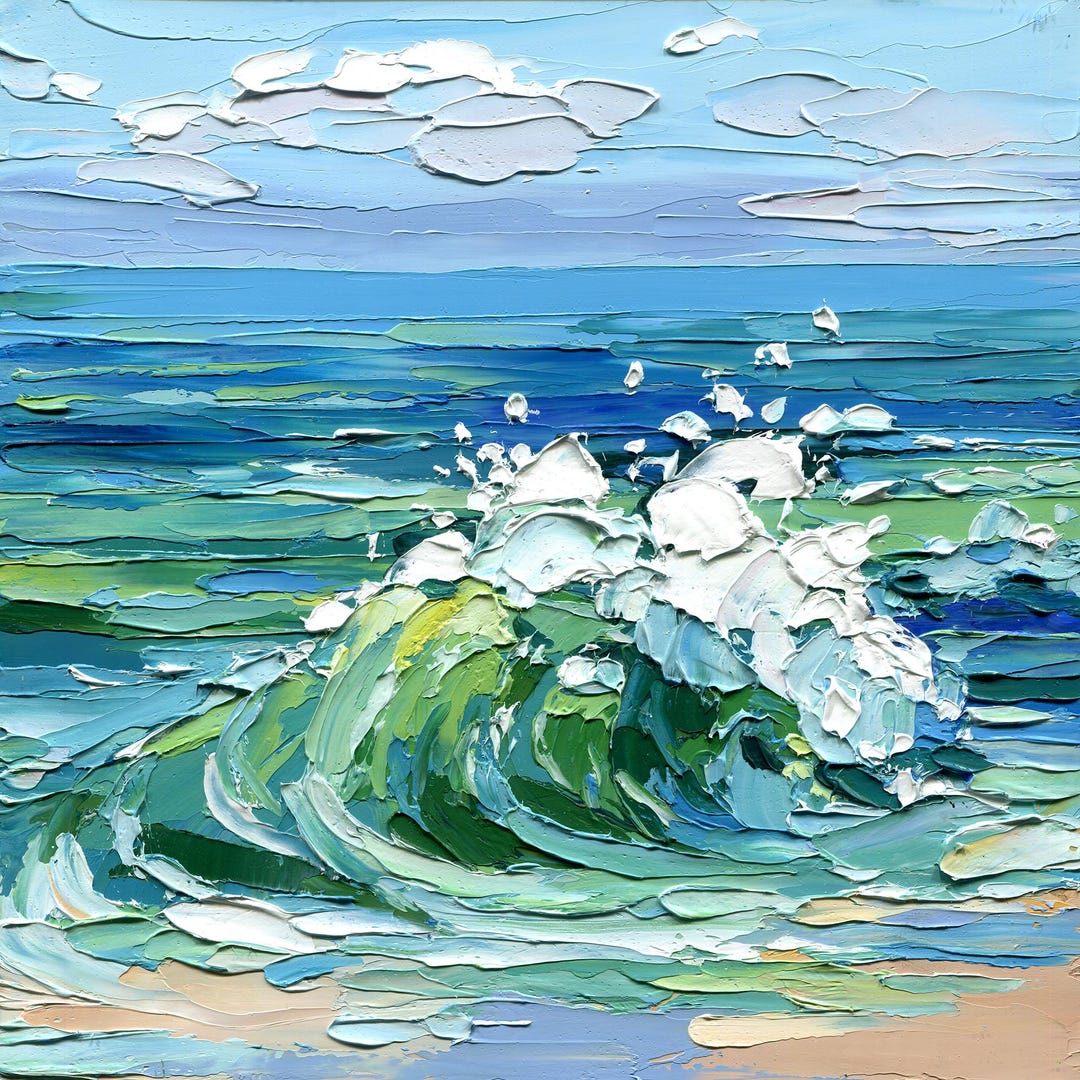 Ocean Wave Oil Painting Original: Nautical Impasto Seascape With ...
