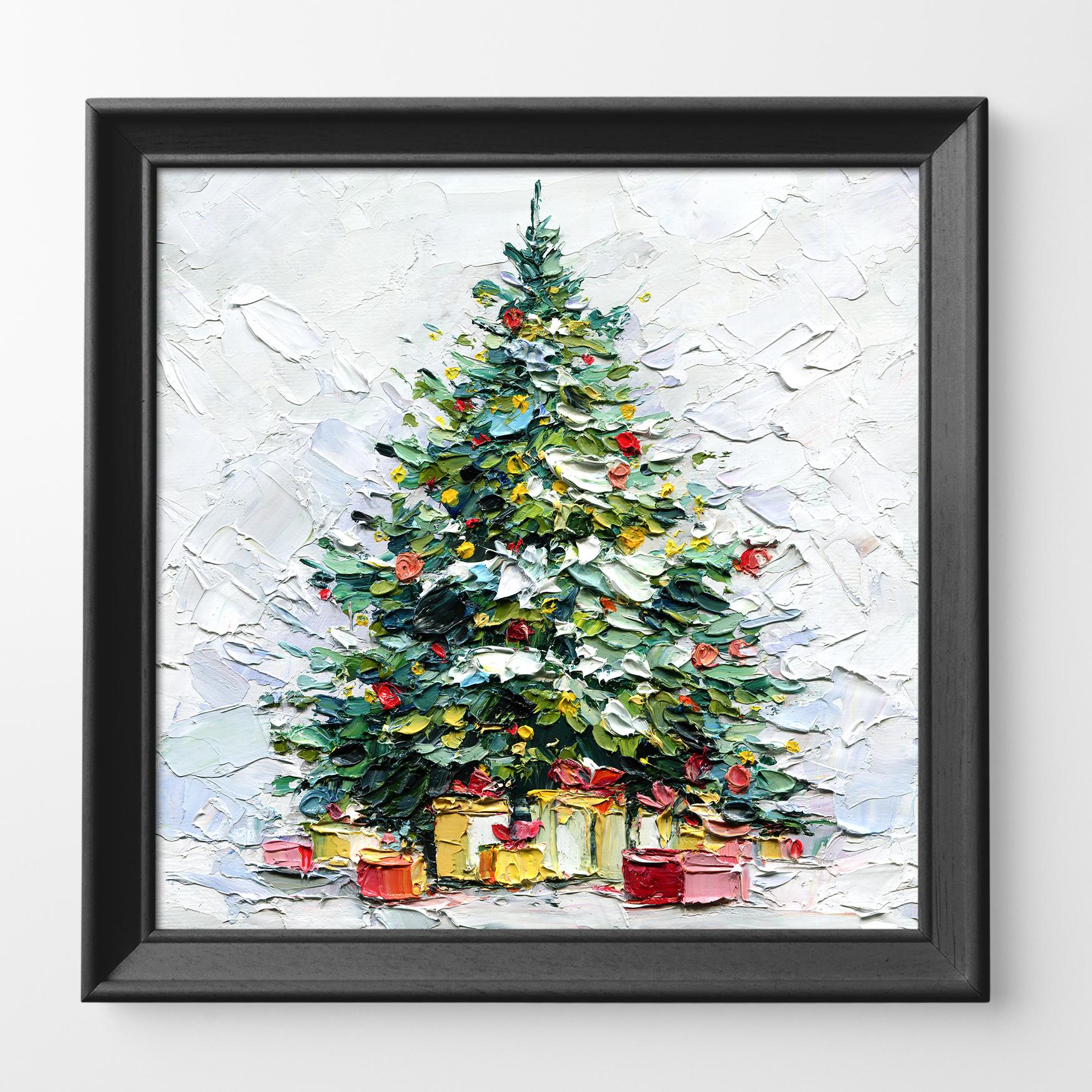 Christmas Tree Oil Painting – Original Impasto Holiday Art on