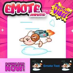 Può includere: Emote animata con una pecora dei cartoni animati con un jetpack, in volo. La pecora ha un'espressione arrabbiata, con nuvole e linee di velocità. La parola "EMOTE" è in alto.
