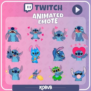Twitch Animated Emotes, 12 Stitch Animated Emote, Cute Emote, Stitch Emote,  For Streamers-Instant Download/Ready to Use(transparent)