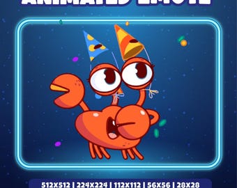 Happy Party Crab Animated Emote – Fun Celebration Twitch Emote, Cute Crab Dance for Discord & Stream Alerts | Instant Download