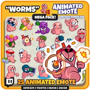 Animated Worms Emote Pack: Funny Twitch, Discord, YouTube Emotes (Instant Download)