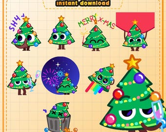 8x Animated Christmas Tree Emote Pack | Funny Holiday Reactions for Twitch