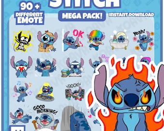 Mega Pack de Emotes de Stitch para Twitch: Emoji Kawaii de Lilo y Stitch (Descarga digital)