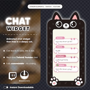 Animated Cat Chat Widget | Twitch, YouTube StreamElements Overlay (Digital Download)