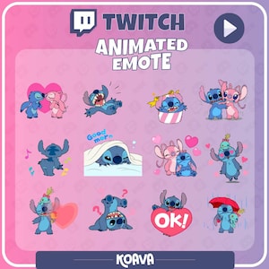 Emotes animados de Stitch para Twitch, Kick y Discord (descarga instantánea en archivo .ZIP)