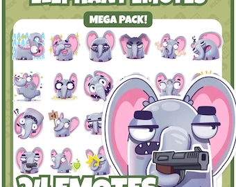 Emoticones de elefante / 24 paquetes de Twitch, Discord y Kick (descarga digital)