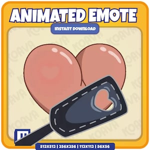 Puede incluir: Gráfico de emote animado con forma de corazón y paleta. El diseño presenta un corazón rosa claro y una paleta gris oscuro. El texto "ANIMATED EMOTE" y "INSTANT DOWNLOAD" se muestran en la parte superior.